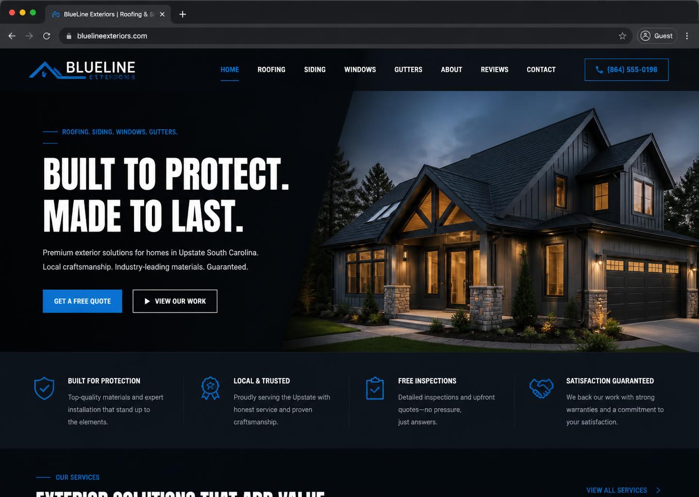 Concept website design for a local business shown in a desktop browser